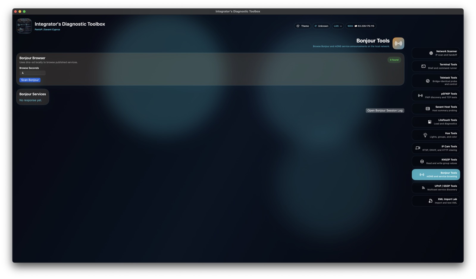 Diagnostic Tool screenshot showing Bonjour discovery tools.
