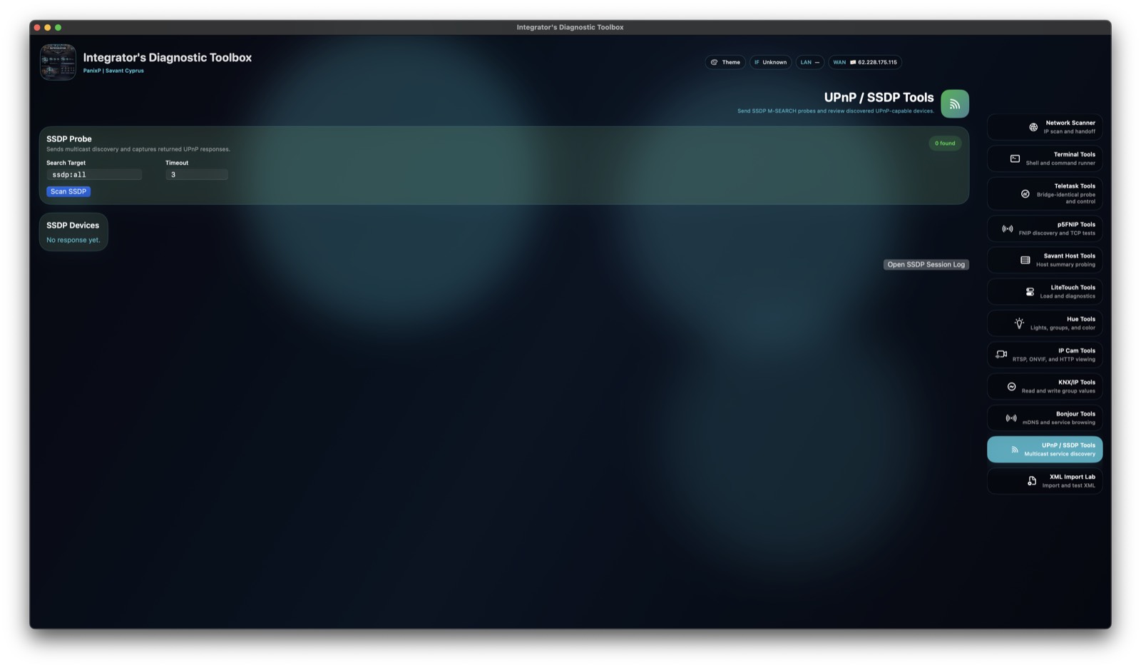 Diagnostic Tool screenshot showing UPnP and SSDP tools.