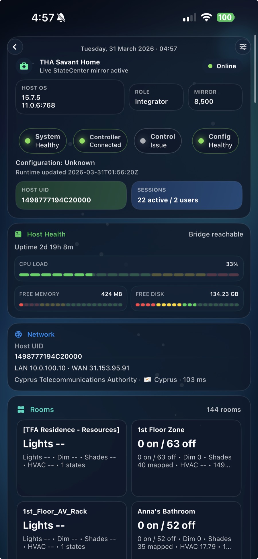 Sentinel Pro app screen showing dashboard cards.